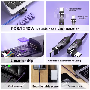 240W USB <span class=keywords><strong>Type</strong></span>-C Để C Sạc Nylon Bện 1080 Độ Xoay Chuỗi 1.2M 1.8M Nhanh Chóng Sạc Cáp Cho Iphone Android Samsung - Product Image 5