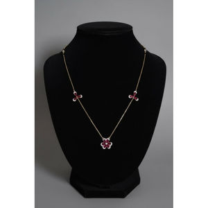 Collier pendentif floral en or 18 carats avec rubis et diamants, chaîne à perles noires, bijoux élégants et raffinés pour les êtres chers - Product Image 2