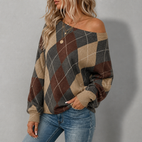 Pull en tricot à motif Argyle pour femmes Joydressing, coupe décontractée, manches longues, pour la vente en gros aux boutiques