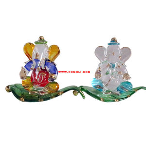 คริสตัลรูปพระพิฆเนศขนาดเล็กบนใบเป็นที่โปรดปรานงานแต่งงานแบบอินเดียที่สง่างามของขวัญคืนสำหรับแขกของตกแต่งของที่ระลึกทางจิตวิญญาณ - Product Image 5