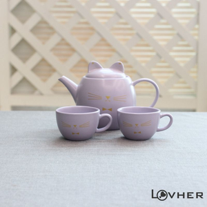 Service à thé japonais en céramique de haute qualité, motif <span class=keywords><strong>chat</strong></span> mignon, couleur violette, théière de 450 ml avec plateau, résistant à la chaleur, cadeau idéal pour le thé de l'après-midi - Product Image 2