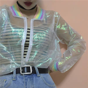 <span class=keywords><strong>Veste</strong></span> <span class=keywords><strong>hologramme</strong></span> Laser arc-en-ciel pour femmes, blouson de grande taille, pull bombardier, Transparent, irisé, résistant au soleil - Product Image 4