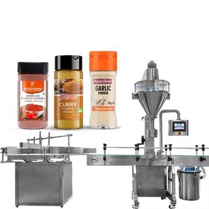 Ligne d'emballage de remplissage de pots de poudre d'assaisonnement d'épices automatique Machine de capsulage de remplissage de bouteilles en verre en poudre d'ail piment persil - Product Image 1