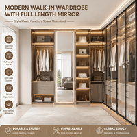 Système de dressing sur mesure avec miroir intégral, armoire sur mesure avec portes vitrées, éclairage LED chaud, meubles de rangement pour la maison