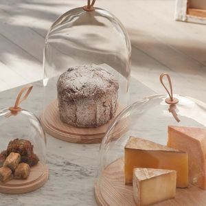 Assiette à gâteau en bois minimaliste et couvercle de gâteau en verre faits à la main en gros - Product Image 4