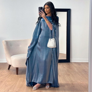 Tela brillante de color liso con purpurina, talla única, manga murciélago grande, caftán islámico para niña, Dubái, Emiratos Árabes Unidos, Abaya - Product Image 6