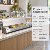 Barre de préparation pour buffet, extra longue 2180 mm, 1/3 GN, pour ligne de préparation de burritos et poke