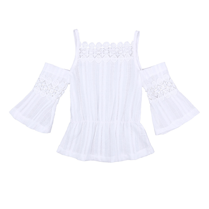 2024 Summer Girls' Blouse European-American Style Canvas Children's Clothing with Hollowed Shoulder Halter Design