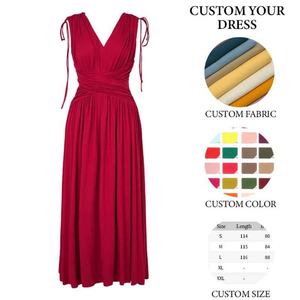 Robe longue plissée bordeaux pour femme, taille élastique, décontractée, sexy, sans manches, en tissu écologique, idéale pour le printemps, l'église, les soirées et les bals de promo - Product Image 5