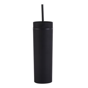 Bán buôn số lượng lớn cốc nhựa Matte pestel Nhiều màu Skinny Tumblers tái sử dụng ly 16 <span class=keywords><strong>oz</strong></span> Acrylic Tumbler cup với rơm và nắp - Product Image 2