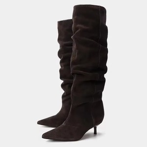 Botas de Invierno para Mujer, Diseño Plisado, Altura hasta la Rodilla, Estilo Retro, Punta Puntiaguda, Tacón Bajo, Ligeras y Cómodas - Product Image 2