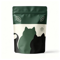 Herbruikbare, bedrukte, matte plastic stand-up pouch met ritssluiting, geschikt voor voedsel, voor droog kattenvoer.