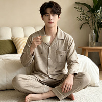 Pyjama Homme Lijia 2 Pièces Manches Longues Col Rabattu Ample Tailles L-3XL Vêtement Décontracté pour la Maison Quatre Saisons