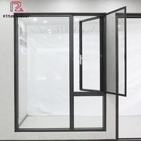 Europese moderne aluminium draai-kiepramen met zwart frame en gehard glas voor keuken en buitengebruik