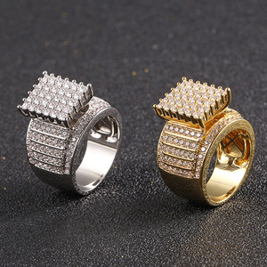 Bán Buôn Hip Hop Nhẫn CZ Micro Pave Mens Nhẫn Bling Bling Iced Ra Kích Thước Lớn Nhẫn Ngón Tay Vuông Cho Nam Trang Sức - Product Image 2