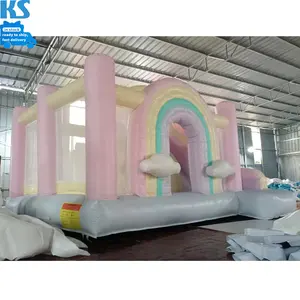 Outdoor Kids Adult PVC Inflatable Jump Bounce House Commercial Rainbow Pastel Inflatable Bouncer Bouncy Castle With Slide
