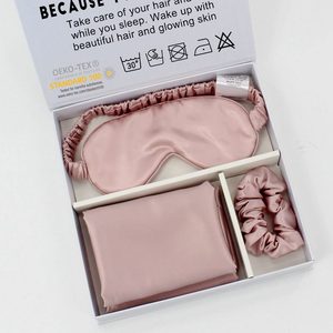 Ipek göz maskesi yastık kılıfı seti hediye ipek yastık kılıfı 22 momme seti özel Logo fermuar ipek yastık kılıfı göz maske seti 22mm - Product Image 1