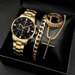 Nuovo Orologio da Uomo alla Moda <span class=keywords><strong>con</strong></span> Cinturino in Acciaio, Orologio da Polso Business <span class=keywords><strong>con</strong></span> Calendario <span class=keywords><strong>e</strong></span> Set Bracciale Popolare per Regalo Uomo - Product Image 1