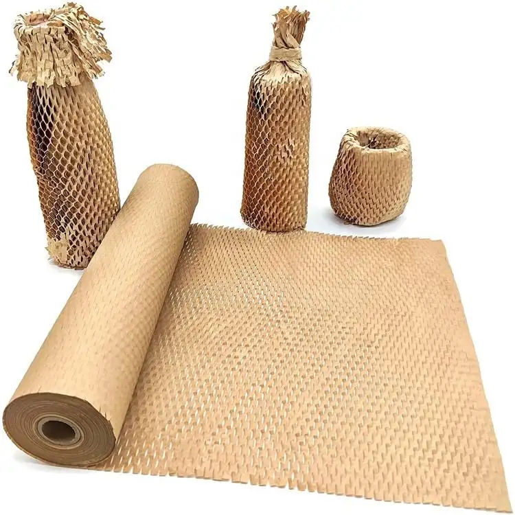 Biodegradable Eco Friendly Cushion Wrap Kraft Paper Protective Gift Packaging Wrapping Honeycomb Paper Roll