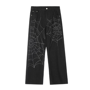 Vendita all'ingrosso Jeans a ragnatela di tendenza High Street Custom taglie forti da uomo alla moda di marca Street Trend Design Sense <span class=keywords><strong>pantaloni</strong></span> estivi a gamba larga - Product Image 2