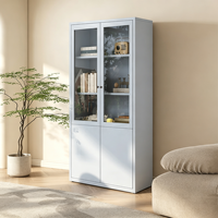 Meuble de rangement métallique bleu ciel avec portes en verre et portes pleines, étagère ouverte, bibliothèque autoportante, unité de classement pour bureau à domicile