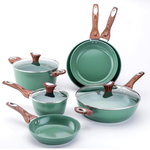 High Quality Cooking <b>Pots</b> And Pans Glass Lids Wooden Handles Dishwasher Oven Safe Gas <b>Induction</b> Stoves Ceramic Cookware Set - Product Image 2