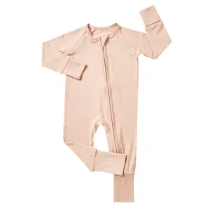 Custom Print Newborn Baby Clothes Kids Clothing Natural Fabric Long Sleeves Bamboo Footie Zipper Baby Pajamas