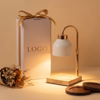 Lampe chauffe-bougie en métal blanc et noir avec abat-jour cloche, base en bois massif, minuterie 2-8h, variateur 4 niveaux, pour chambre douillette