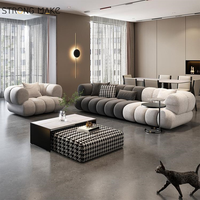 Cremeweißes Sofa-Set Kleines Graues Stoffsofa 4-Sitzer L-Form Modernes Leder-Chaiselongue Relaxsofa Schlafsofa Wohnzimmer Ecksofa