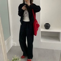 Ensemble deux pièces décontracté pour femme : Blouse style pull en maille et pantalon large à double fermeture éclair