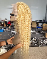Perruque en dentelle transparente 13*4 en gros, densité 180%, cheveux vierges, blond platine 613, perruque bouclée crépue, perruques en cheveux humains