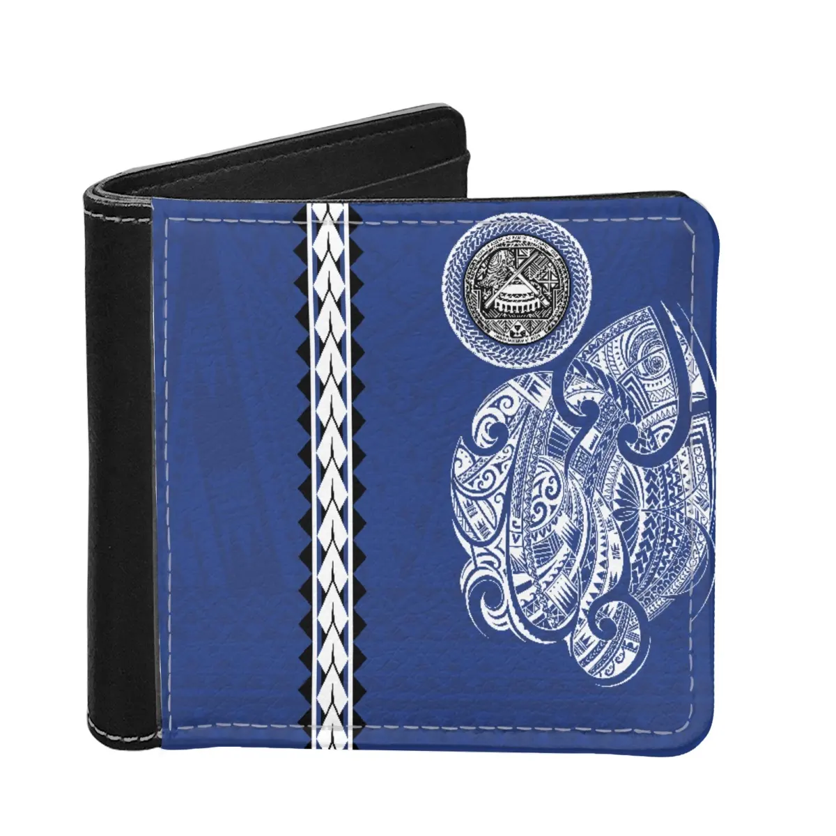 Leather Card Holder Wallet Leather Men Wholesale American Samoa Eagle With Polynesian Patterns Mens Wallets Leather Small