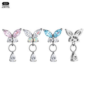 <b>Titanium</b> Butterfly Earrings 7mm G23 Opal Teardrop Pendant Ear Cartilage <b>Studs</b> Fashion Jewelry - Product Image 5