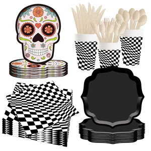 DAMAI Halloween-themed Skull Paper Plates Black Paper Plate Set Disposable Paper Plate Set - Product Image 4