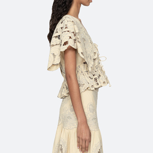 Ensemble robe et haut élégant sur mesure avec broderie florale OEM, luxueux ensemble deux pièces en lin et coton - Product Image 3