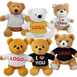 批发毛绒动物泰迪熊玩具带定制名称衬衫卡通软泰迪熊毛绒玩具