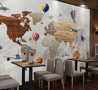 Décoration murale de style industriel avec carte du monde, décoration intérieure de restaurant, café, papier peint autocollant