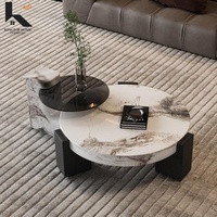 Table basse créative en pierre avec structure en bois massif, pour salon, petit appartement, style luxe léger et moderne