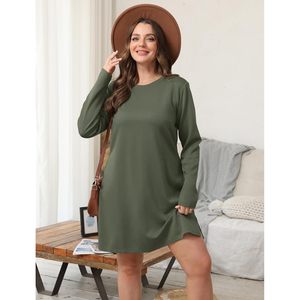 Vestido Casual de Manga Larga para Mujer FOXA, Verde, Talla M, Cuello Redondo, Corte Holgado, Transpirable, para Uso Diario - Product Image 3