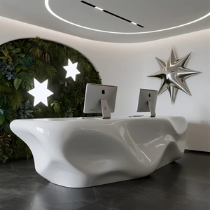 Mostrador de Recepción Curvo Blanco, Diseño Moderno y Minimalista con Iluminación LED para Vestíbulo de Oficina - Product Image 4
