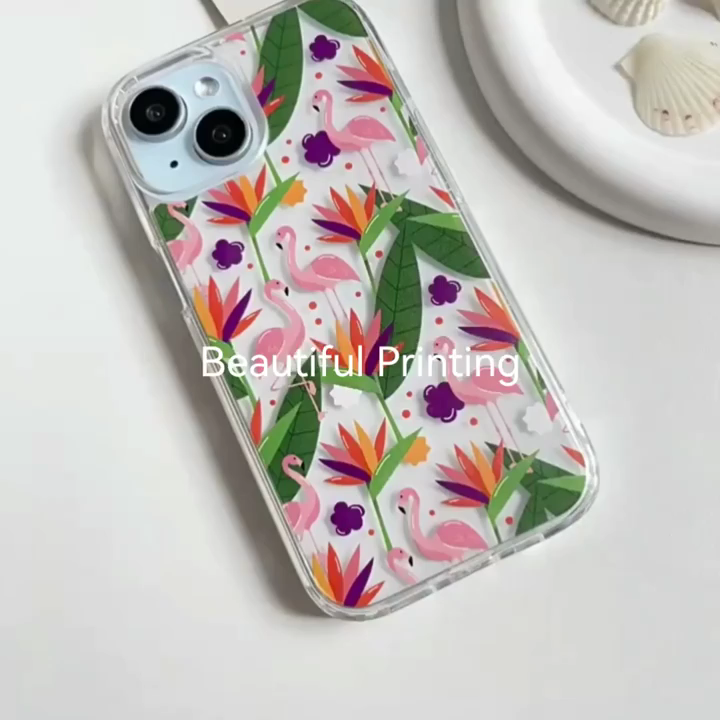 Blue Purple Flower Transparent TPU Acrylic Mobile Phone Back Cover