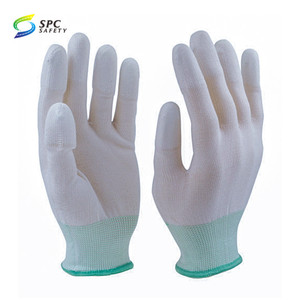 Hafif beyaz naylon kabuk hassas <span class=keywords><strong>ESD</strong></span> statik elektronik montaj taşıma muayene PU parmak kısmi kaplamalı eldiven - Product Image 3