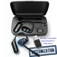 Auriculares V2 con Gancho para la Oreja y Micrófono Largo Desmontable, Adaptador de Audio USB Incluido, Auriculares Empresariales para Reuniones de Oficina y Llamadas