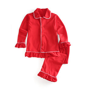 RTS NO MOQ <b>Christmas</b> Children Cotton Solid Color Sleepwear Winter Girl Kids Pajamas - Product Image 2