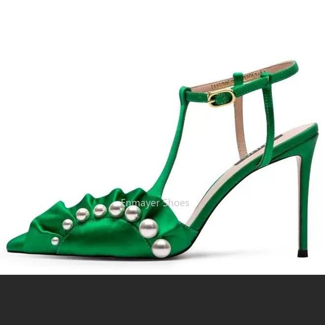 Latest Sexy Satin Multi-color Buckle Ankle Straps and Pointed Stiletto High  Heels for Ladies Shoes