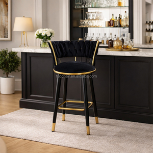 Tabouret de bar contemporain en velours avec accoudoirs et pieds en métal doré, chaises de bar pour comptoir de bar et salle à manger - Product Image 1