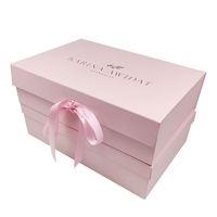 Gerippter Griff Rosa Faltbare Magnetische Geschenkbox - Extragroße Größe mit Vollabdeckplatte - Individueller Golddruck