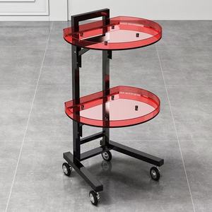 Black 2 Tier Height Adjustable Salon <b>Trolley</b> Silent Rolling Wheels Barber <b>Tool</b> Storage Cart For Hair Nail Beauty Salon SPA Use - Product Image 3