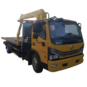 Dongfeng Nuevo Usado 165hp Flatbed Wrecker camión de remolque 4X2 bandeja inclinable con 5Ton Boom Crane romper camiones Vehículo de recuperación