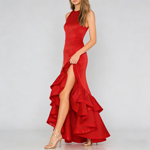 Ultimo Modello di <span class=keywords><strong>Abito</strong></span> da Sera <span class=keywords><strong>Lungo</strong></span> <span class=keywords><strong>con</strong></span> <span class=keywords><strong>Balze</strong></span> a Strati, Orlo Asimmetrico Rinforzato - Product Image 6